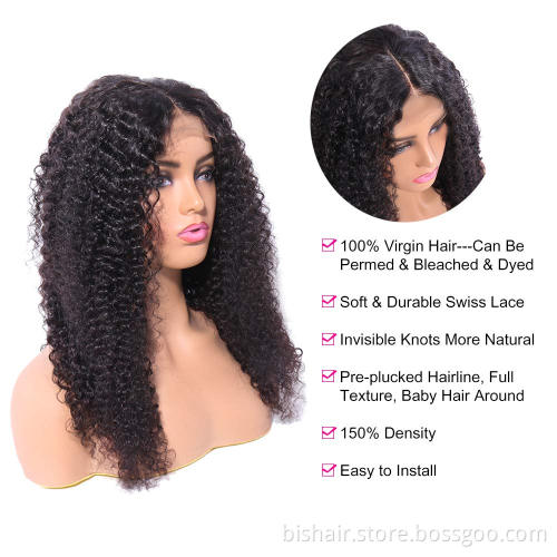 Curly front lace wig real hair kinky curly hair wig, suitable for women 13x1 Brazilian wig, 9A real human hair wig 150% density